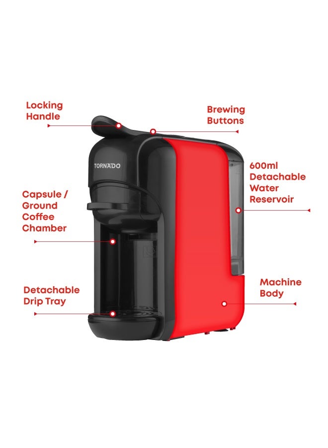 تورنيدو ماكينة إسبريسو أوتوماتيكية متعددة الاستخدامات 4×1 من تورنيدو – مزودة بخزان مياه قابل للفك سعة 600 مل، 7 مستويات ماء اختيارية، ونظام إيقاف تلقائي، بضغط 19 بار – TAC-516K-R - Image 5